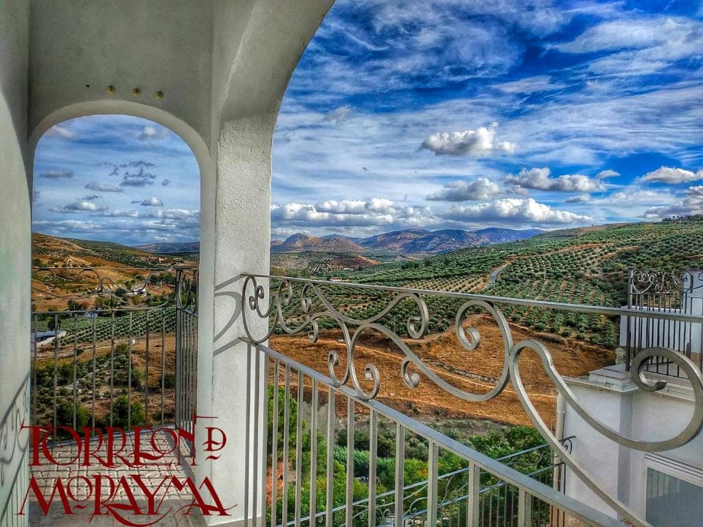Vista de los olivares y las Sierras Subbéticas desde el arco del balcón